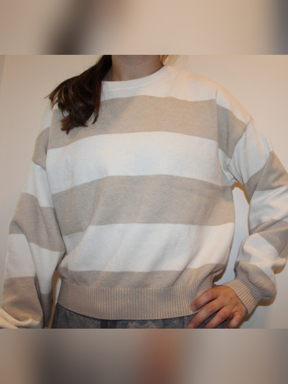 Pink Republic Women's Cream and Tan Striped Sweater